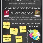 Elèves du BTS Responsable d'hébergrement du Lycée Paul Augier présentent «<small class="fine d-inline"> </small>La réservation hôtelière à l'ère digitale<small class="fine d-inline"> </small>» le 4 avril 2017 à 9h00 