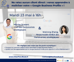 <i class="fa-laptop fas"></i> Webinaire du mardi 23 mai 2023 : Ne ratez aucun client direct : venez apprendre à maîtriser votre «<small class="fine d-inline"> </small>Google Business Profile<small class="fine d-inline"> </small>»
